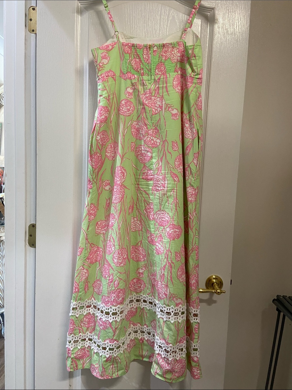 Lilly Pulitzer Green and Pink Floral Maxi dress with Lace Bands - Picture 5 of 5